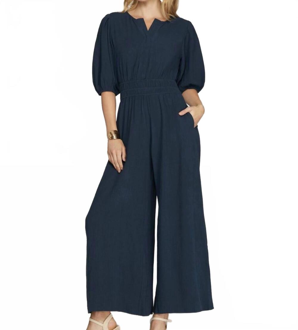 NEW SHE + SKY wide leg with pocket jumpsuit in navy